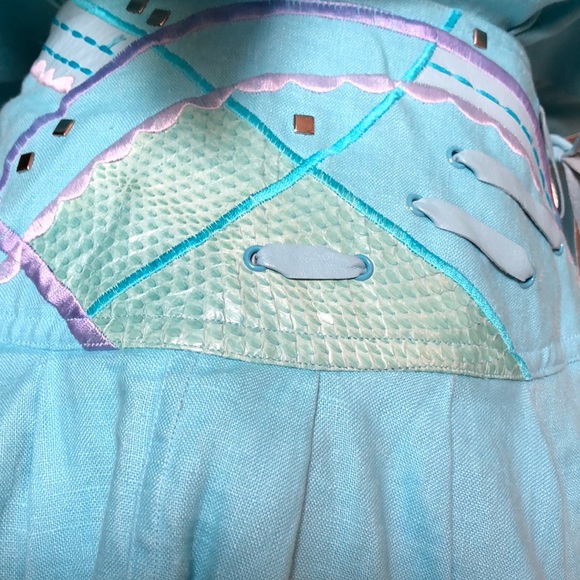 Sz 8 Lillie Rubin Teal Linen/Leather 2 Pc Vintage - Picture 10 of 12